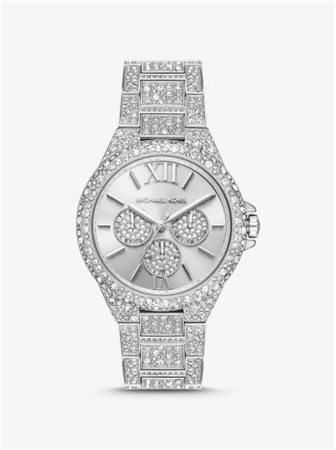 michael kors oversized camille pavé silver-tone watch|camille pave silver tone watch.